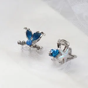Eleganti mollette per capelli a forma di stella marina e conchiglia blu con strass