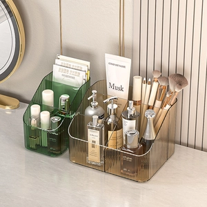 Luxury multi-grid acrylic cosmetic storage organizer in green and amber transparent finish