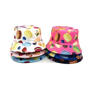 Kids Bucket Hat Polyester Macaron Dessert Print Sun Protection Summer Outdoor Basin Cap For Boys Girls