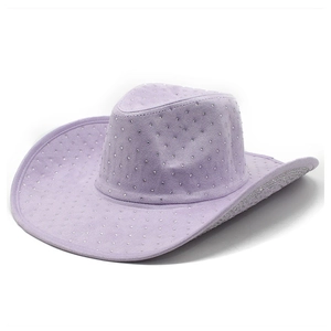 Light purple suede Western cowboy hat with sparkling rhinestones and indented crown