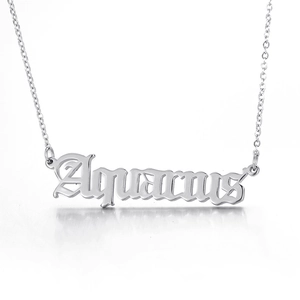 Gothic style Aquarius zodiac necklace in polished silver-tone stainless steel finish
