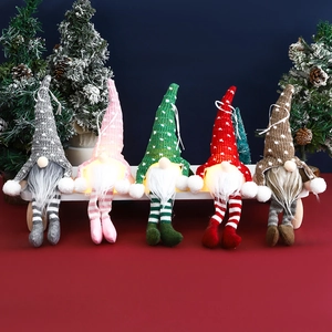 Christmas Gnome Plush Doll Ornament Glowing LED Lighting Faceless Knitted Holiday Home Decor Hanging Leg Forest Old Man