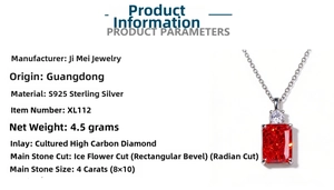 Macro detail of 4ct red radiant cut square diamond pendant on S925 silver chain