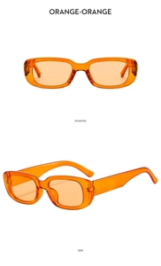 Front and side view of orange rectangular vintage sunglasses with high-quality PC frames