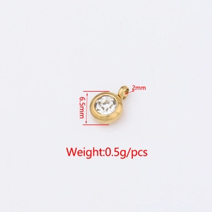 Detailed dimensions of 6.5mm gold birthstone pendant with weight and hole size specs