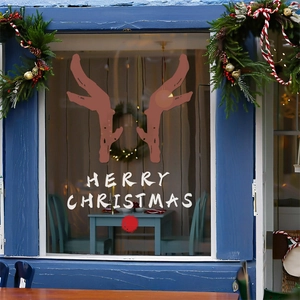 Christmas Reindeer Antler Window Clings PVC Static Double Sided Merry Christmas Glass Decals Festive Party Home Decoration
