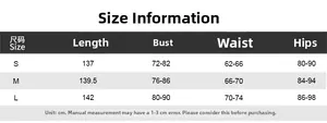 Size chart table with length, bust, waist and hip measurements for the women's jumpsuit