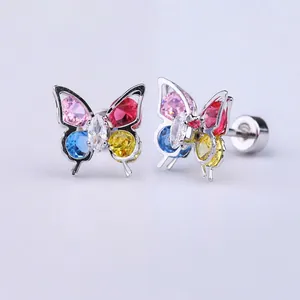 Boucles d'oreilles papillon colorées en acier inoxydable 316L avec cristaux colorés