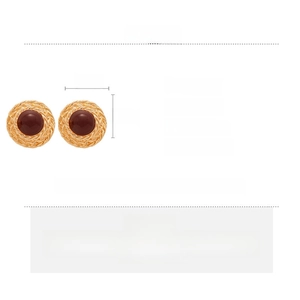 Detailed size chart for retro gold and dark red wheat grain earrings, 2.8cm diameter