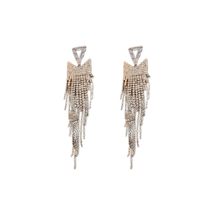 Sparkling silver needle triangle tassel earrings with dangling rhinestones for women