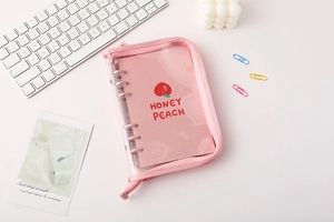 Pink PVC zipper binder bag with Honey Peach inner paper for budget planning and journaling