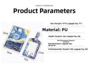 Detailed PU leather passport holder and luggage tag set featuring Starry Night art print