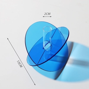Blue acrylic geometric vase detail showing 2cm tube opening and 13cm overall length