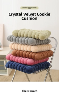 Detail view showing six stacked colors of soft crystal velvet biscuit seat cushions