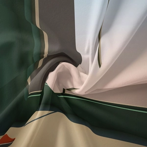 Detailed close-up of abstract geometric pattern on lightweight translucent fabric