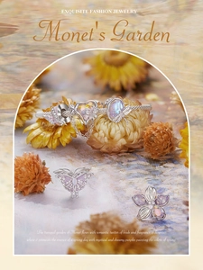 Macro shot of S925 silver flower and butterfly charms with purple crystals on bracelet