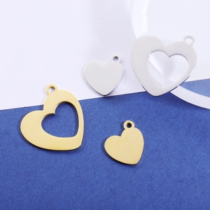 Polished stainless steel heart pendants and hollow heart frames in gold and silver finish