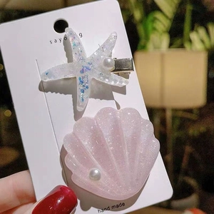 Handmade sweet starfish and seashell hair clips with glitter and pearls for girls