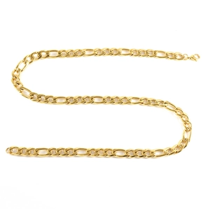 Detail shot of 18K gold plated stainless steel Figaro chain with polished metal links