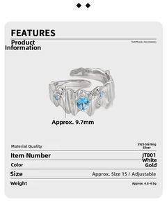 Macro detail of S925 sterling silver ring with blue zircon and irregular pleated texture