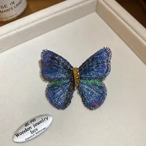 Exquisite handcrafted embroidered butterfly brooch with metallic texture in velvet gift box