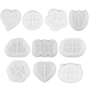 Set of 10 assorted silicone molds for DIY resin trays in heart, flower, and cloud shapes