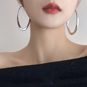 Oval Hoop Earrings With 925 Sterling Silver Earring Post Minimalist Chic Metal Fashion Jewelry For Women