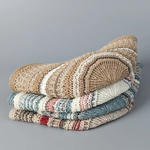 Detailed close-up showing the textured knit pattern of striped colorful bucket hats