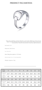 Size chart for S925 sterling silver star and moon ring with adjustable band specs