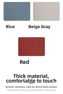 Texture detail of faux leather placemats in blue, beige grey and red colors
