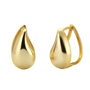 925 Sterling Silver Teardrop Hoop Earrings Polished Minimalist Water Drop Ear Buckles For Women Modern Jewelry