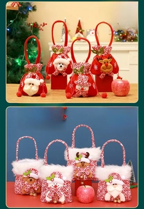 Detail view showing Christmas gift bag dimensions 18.5x16.5cm with festive plush material