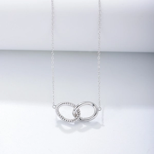 Collana in argento sterling S925 con doppio cerchio intrecciato geometrico donna