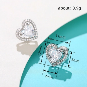 Exquisite hollow heart-shaped earrings in S925 sterling silver with zircon stones