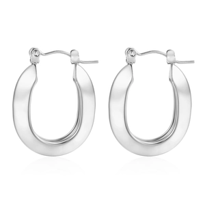 Polished silver titanium steel oval hoop earrings with minimalist geometric design