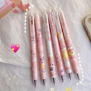 Set of six 0.5mm erasable gel pens with cute pink fox cartoons and clickable design