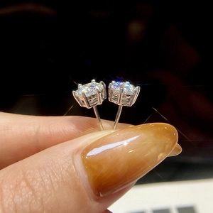 Classic S925 sterling silver moissanite stud earrings with elegant six-claw round setting