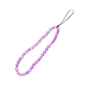 Colorful purple heart-shaped beaded wrist strap for cell phone case with iridescent effect