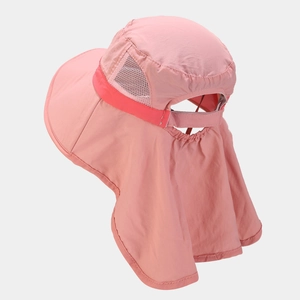 Pink kids sun hat with wide brim and neck flap protection for outdoor beach activities