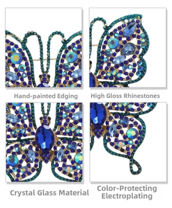 Vue détaillée de la broche papillon avec cristaux colorés et placage à l'or fin