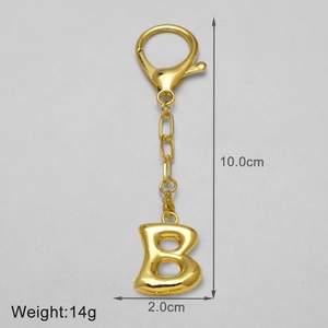 Detail showing dimension and weight of 18k gold plated letter B keychain bubble charm