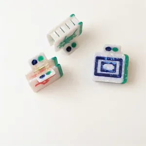 Three-piece mahjong pattern hair claw clip set in premium acetate with marble texture