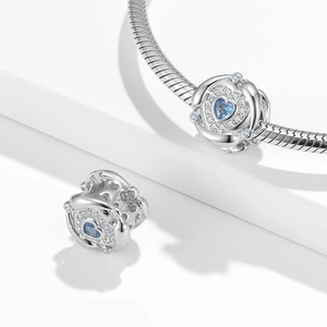 925 silver dolphin heart charm with blue gemstone and white zircon on a snake chain