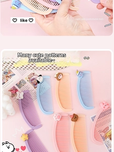 Detail of colorful plastic crescent combs with cute 3D cartoon bear and bunny animal icons