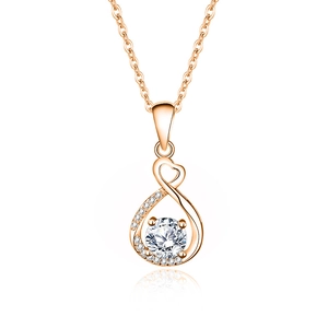 Rose gold s925 silver heart and infinity necklace with moissanite pendant on white background