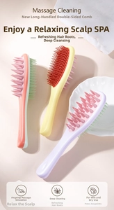 Macro detail of the 2-in-1 dual-sided long handle hair scalp massage and cleaning brush