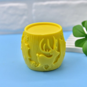 Cylindrical Christmas deer silicone mold for DIY candles and soap with snowflake relief