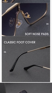 Detail view of gold metal frames with soft nose pads and classic foot covers on sunglasses