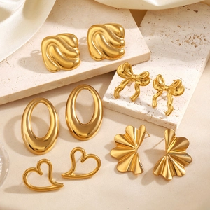 Gold Plated Stainless Steel Stud Earrings Heart Bow Oval Geometric Trendy Fashion Jewelry For Women Daily Wear