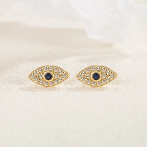 Vintage 925 sterling silver evil eye stud earrings with blue stones and gold plating